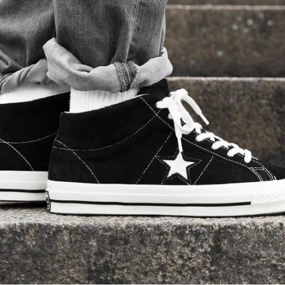 Converse One Star Mid Black/White Suede Skate Shoes Men’s 9